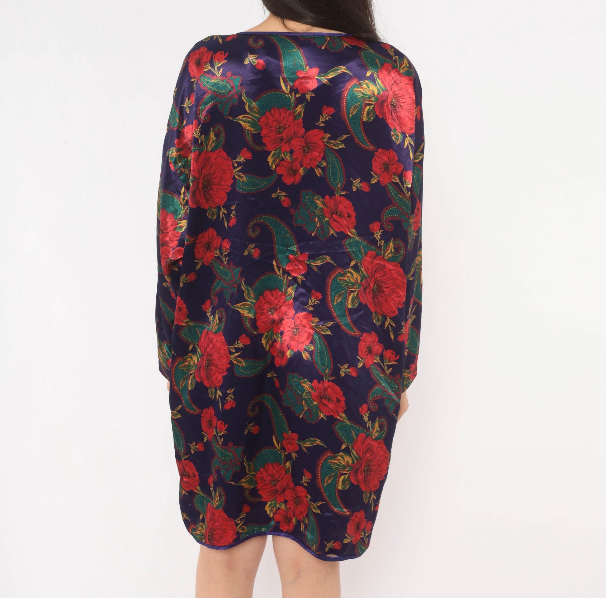 90s Satin and Beaux Floral Paisley Nightshirt Purple Red Teal Knee-Length Small