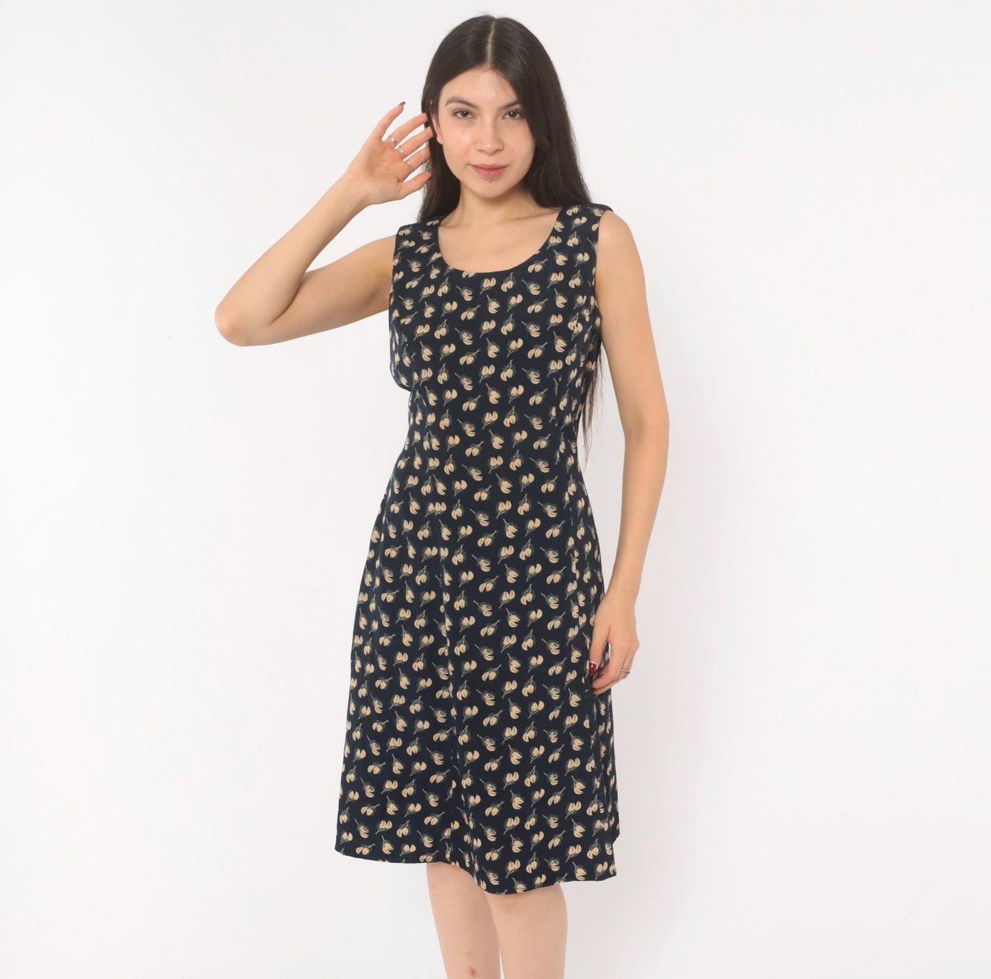 90s Danny & Nicole Navy Tulip Sundress Scoop Neck A-Line Knee Length Small