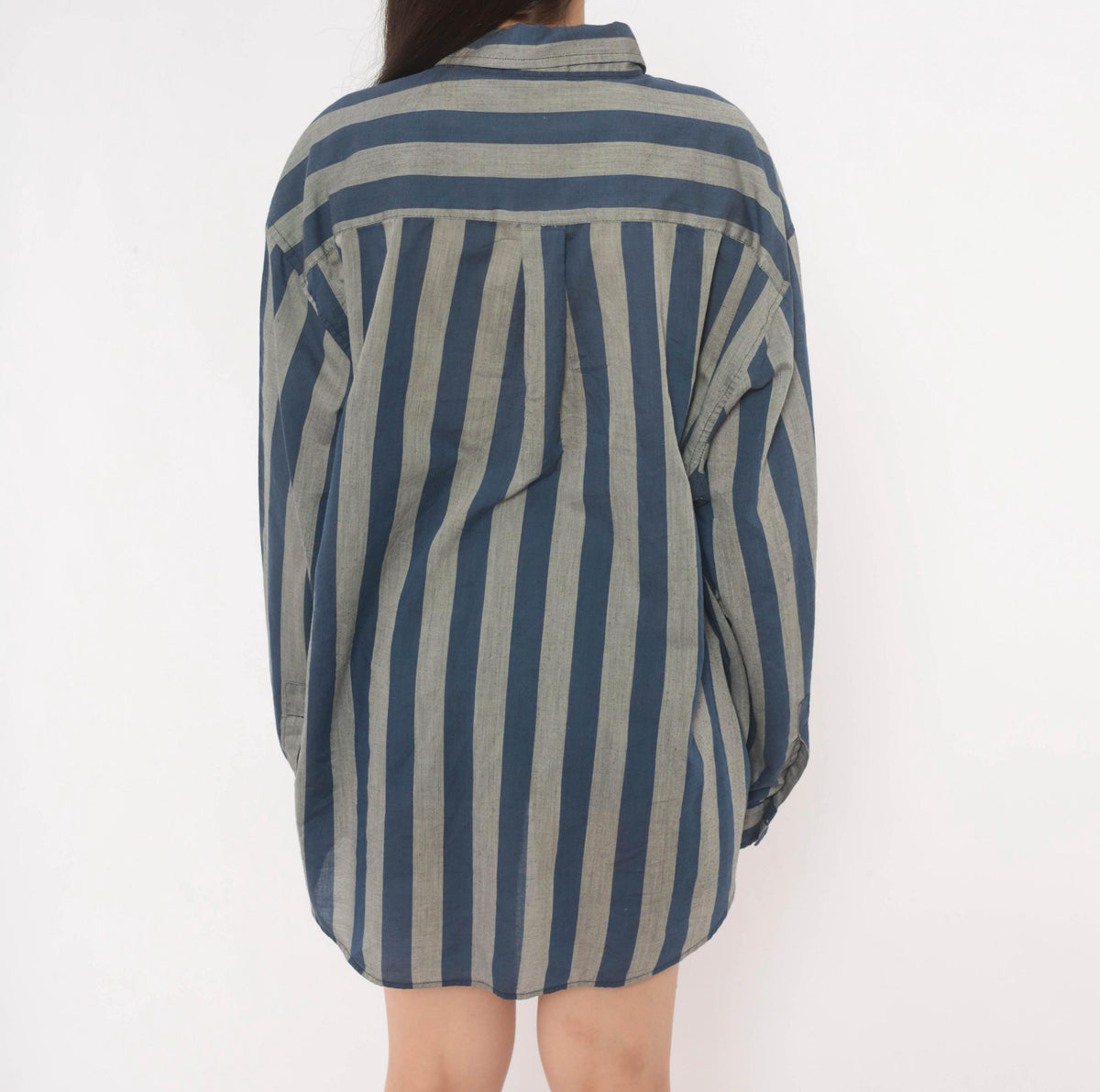 80s Brittania Striped Button Down Navy Grey Vertical Stripe Shirt Plus Size XXL