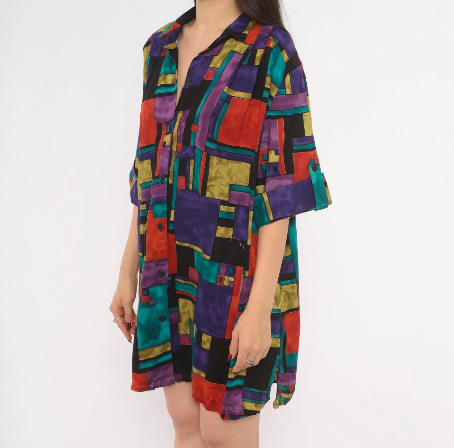 90s A Personal Touch Color Block Abstract Shirt Purple Teal Red Gold Extra Large XL