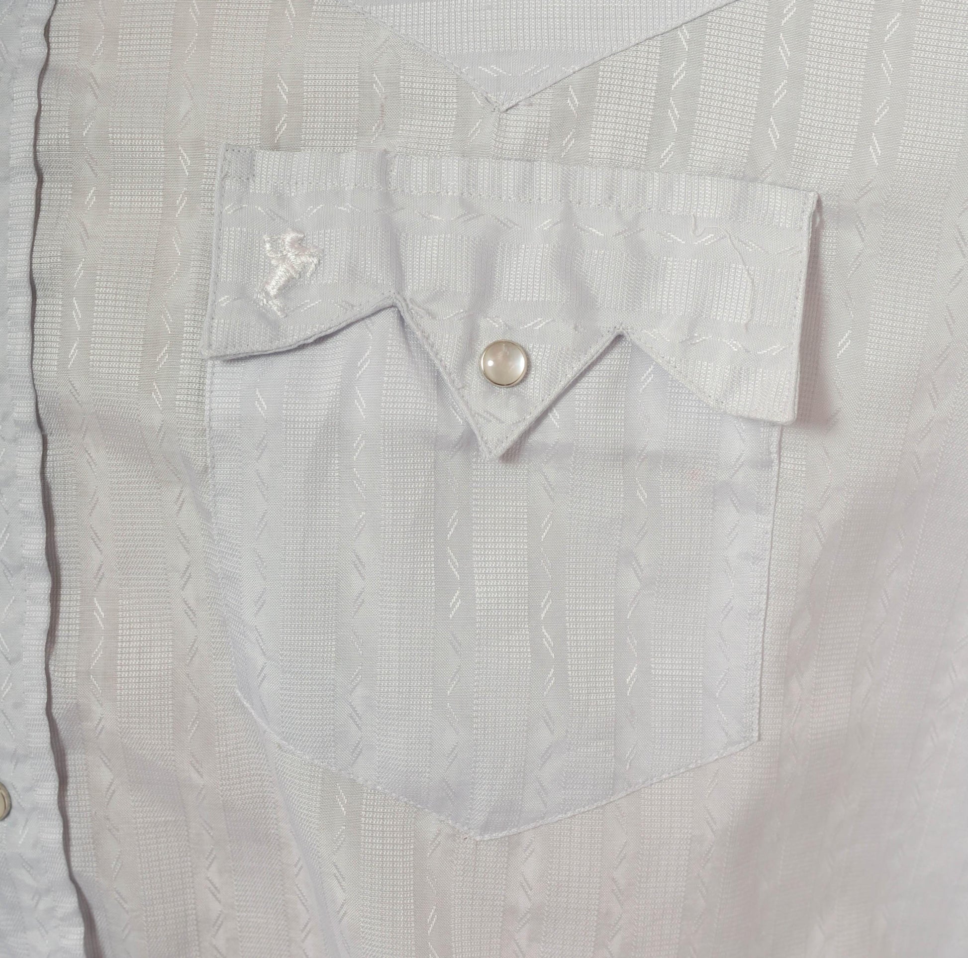70s Prior Western Shirt Pearl Snap Pointed Collar Jacquard Stripe Blue Large L