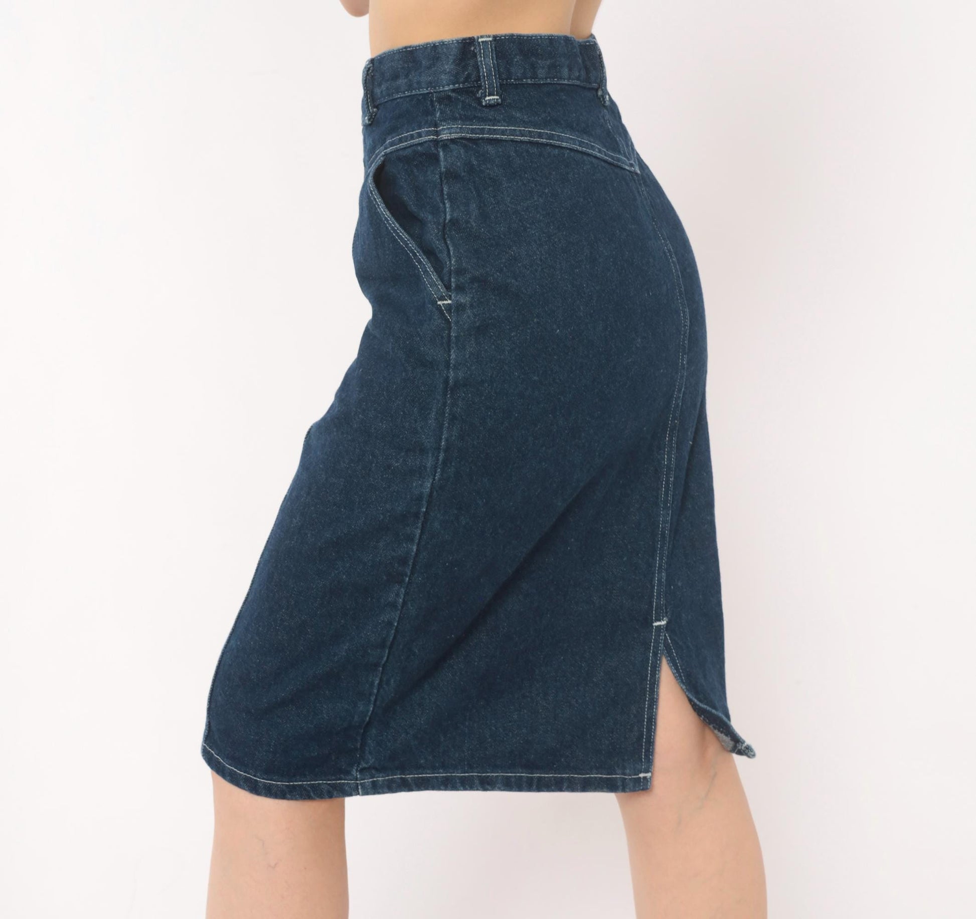80s Cheryl Tiegs Denim Pencil Skirt High Waist Dark Wash Western Yoke Small S