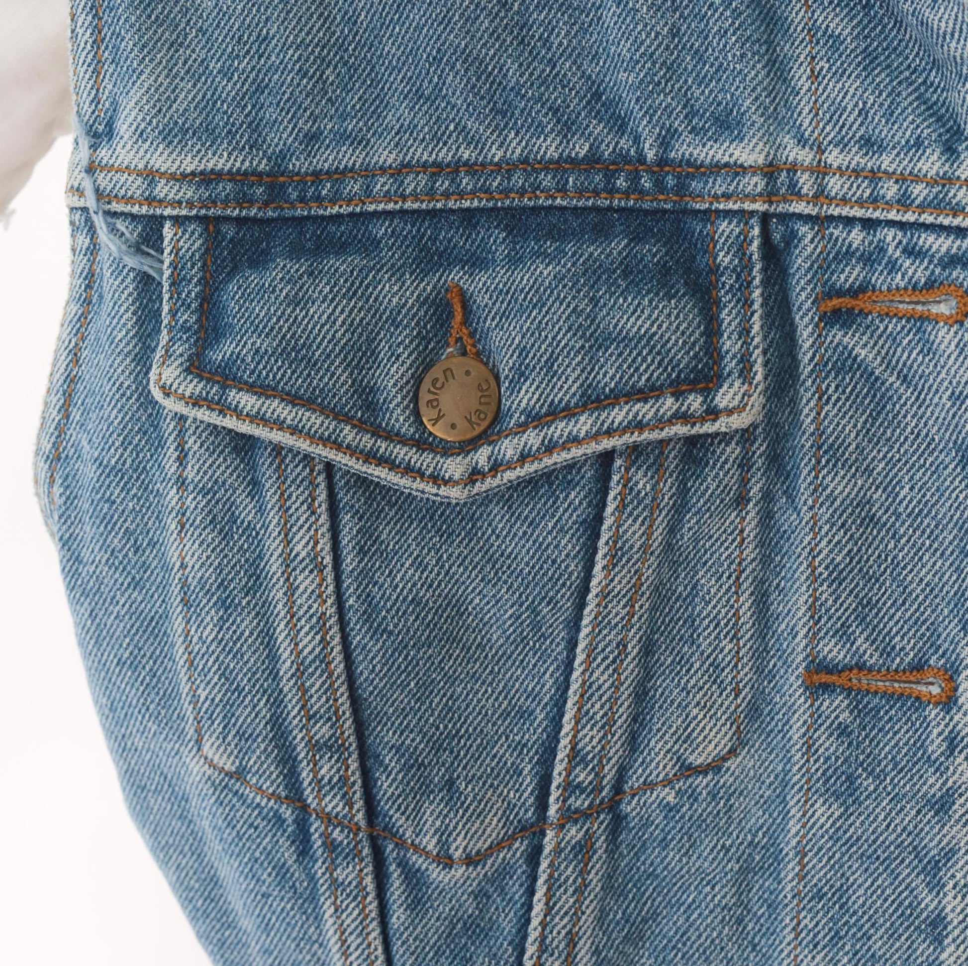 90s Karen Kane Light Blue Denim Vest Cropped Button Front Small S