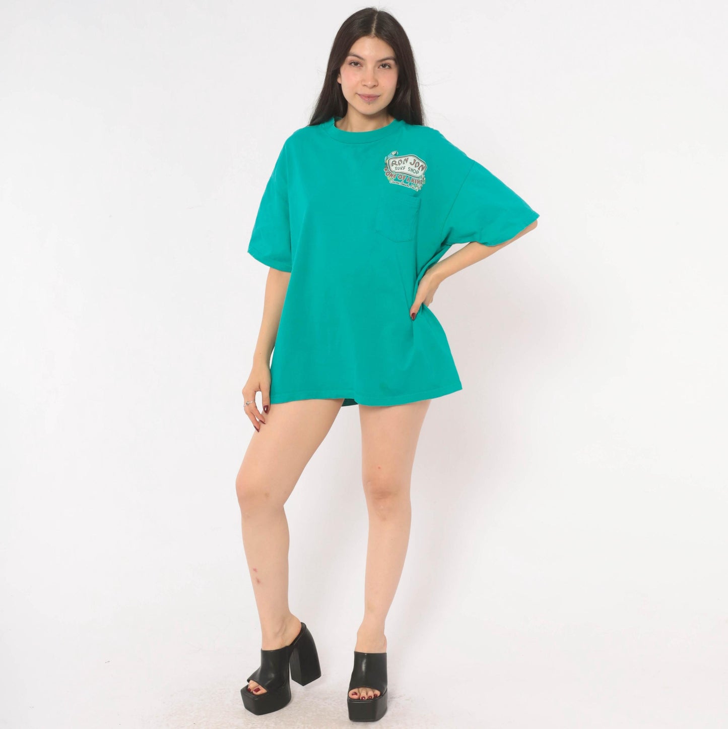 Ron Jon Surf Shop Teal Parrot Graphic Tee Cocoa Beach Florida 00s Medium