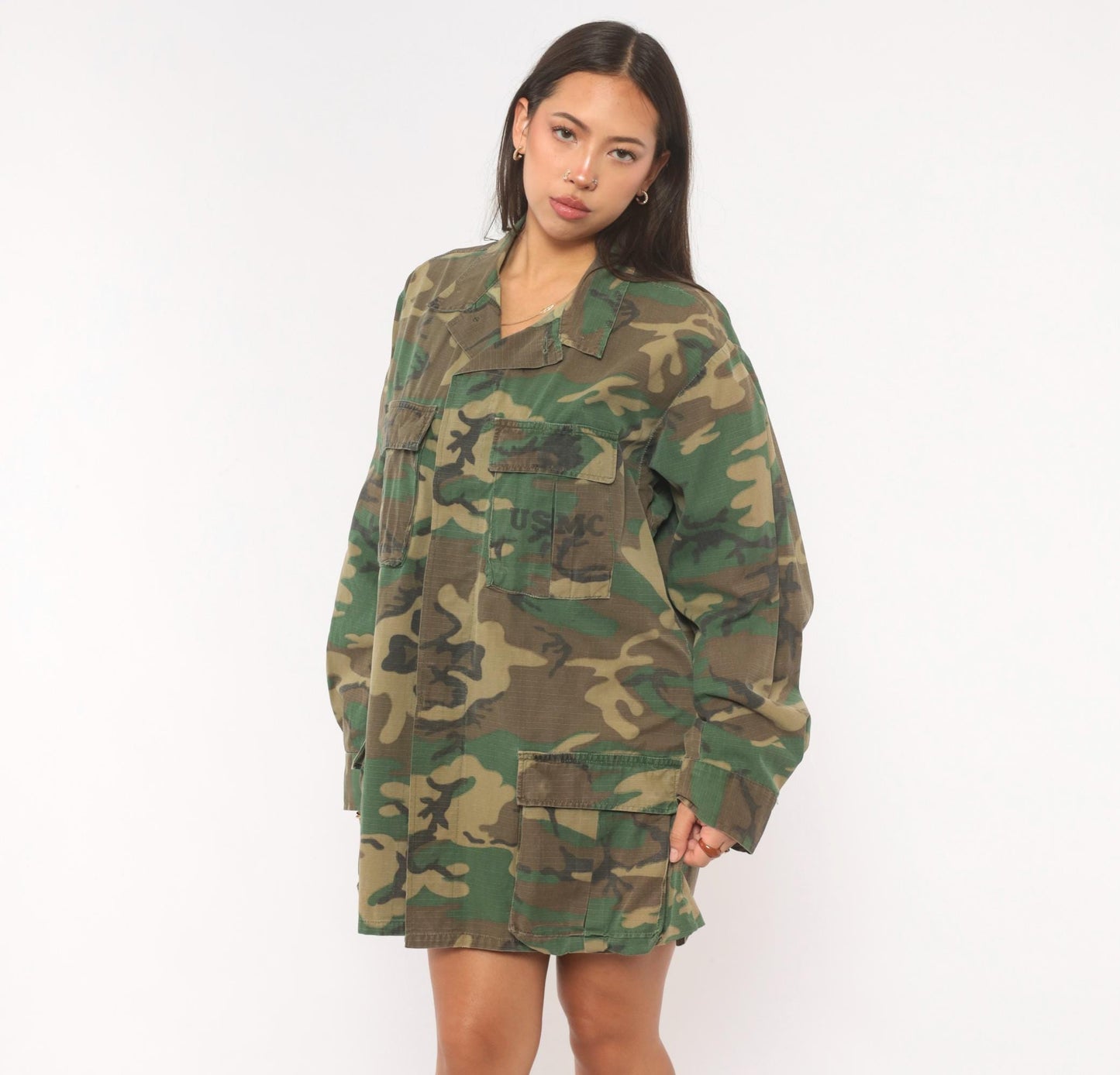 90s USMC Woodland Camouflage BDU Cotton Ripstop Shirt Extra Large