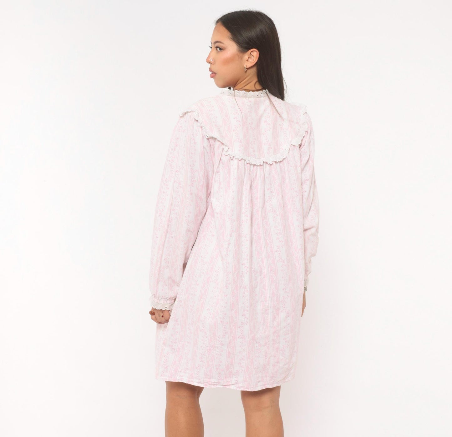 80s Larz of Salzbury Pink Floral Striped Cotton Nightgown Small