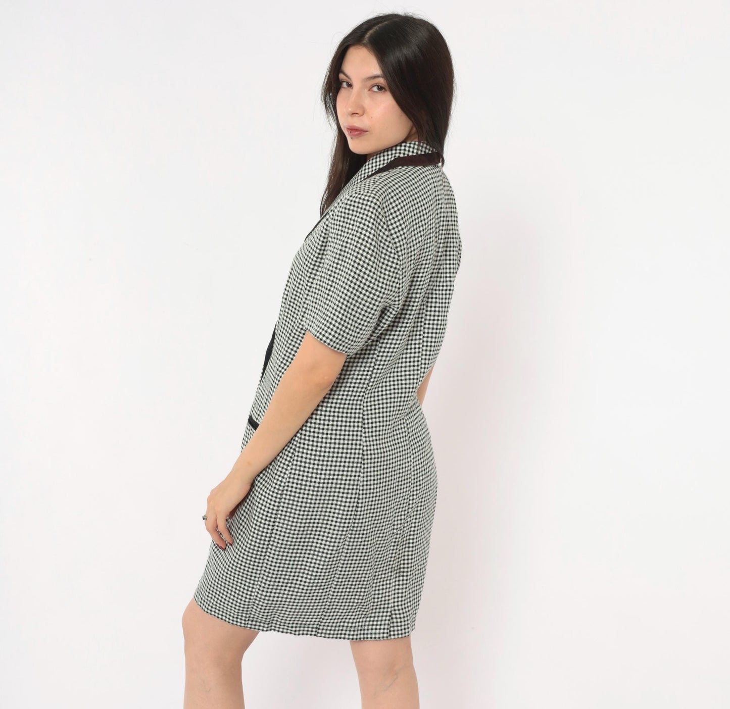 80s Danny & Nicole Gingham Blazer Dress Black White Check Large