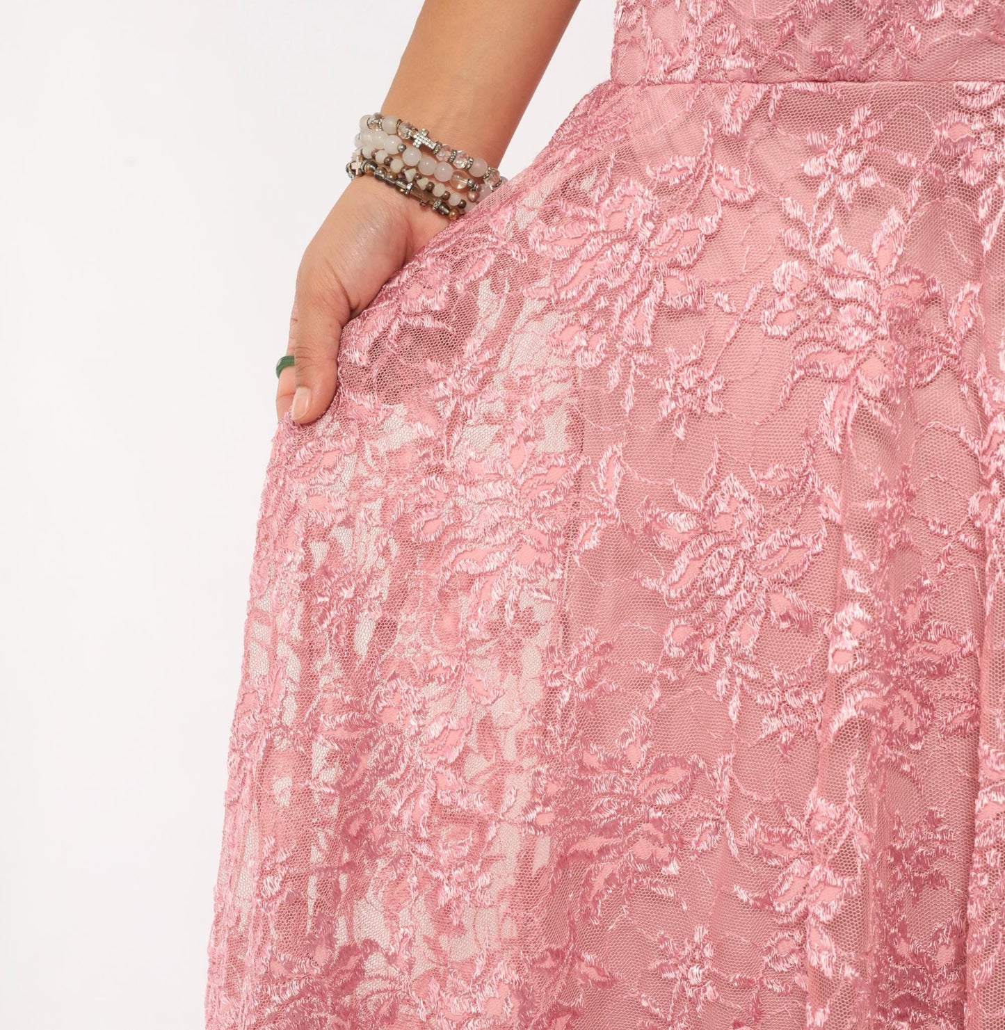 80s Pat Richards Pink Lace Maxi Dress Floral Embroidered Drop Waist Medium