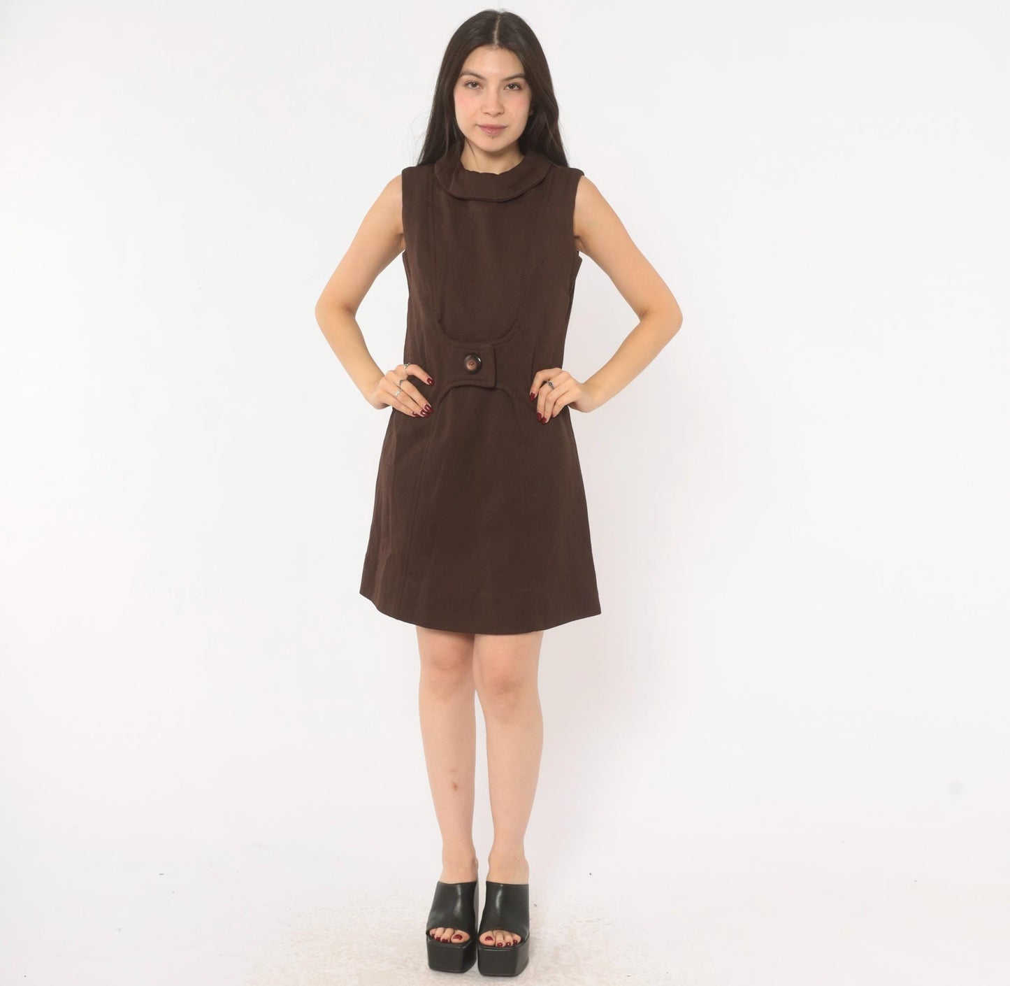 60s Mod Shift Dress Chocolate Brown Sleeveless A-Line Mini Small