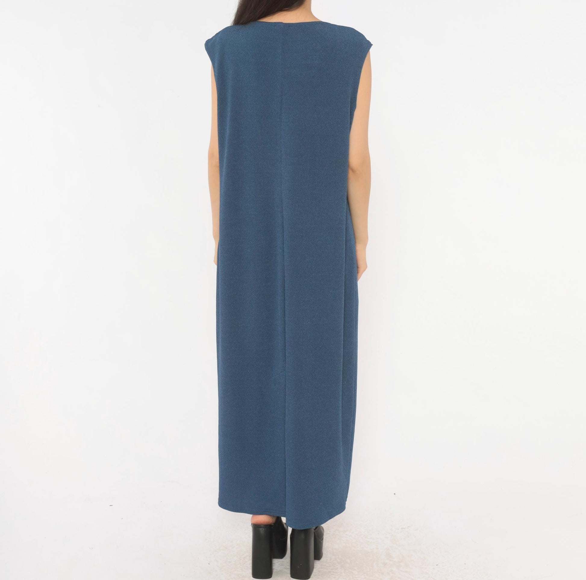 90s Slate Blue Sleeveless Maxi Dress Column Shift Scoop Neck Extra Large XL