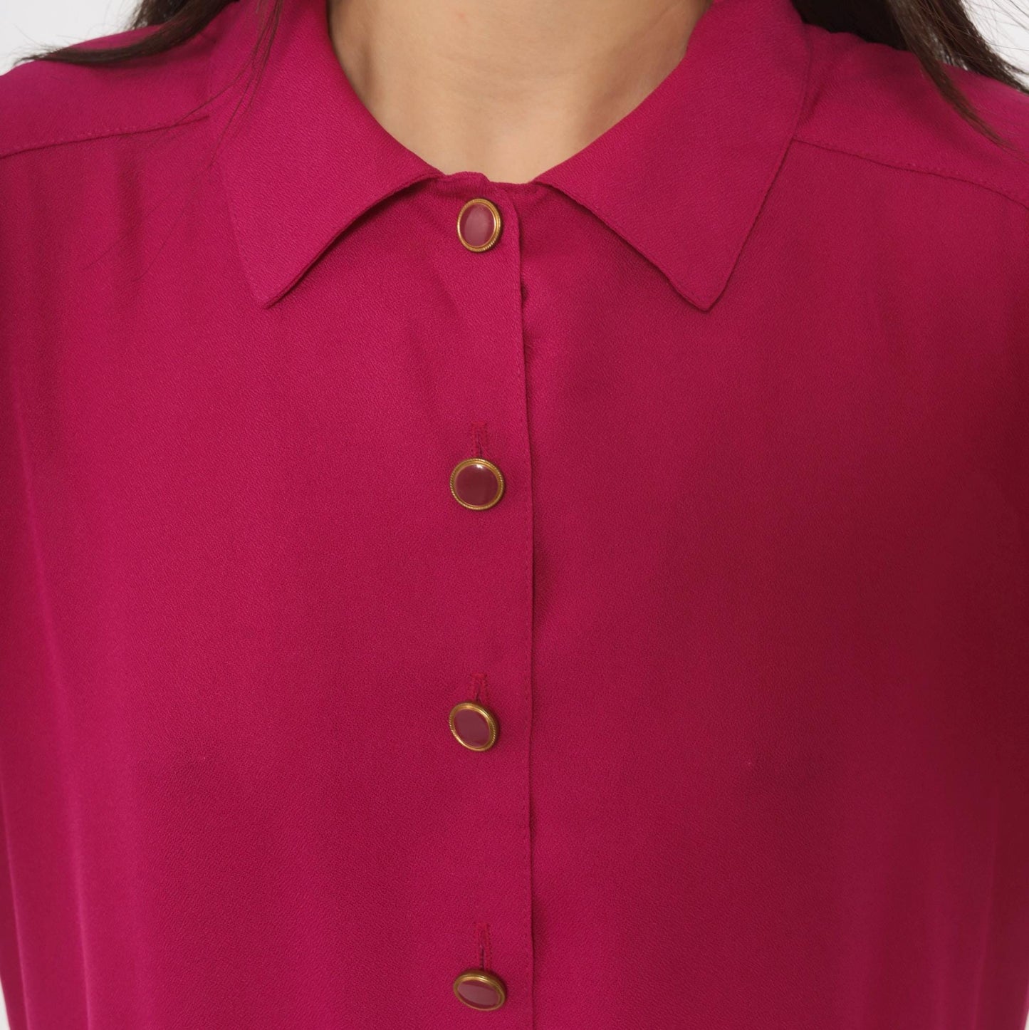 80s Sabino Petites Fuchsia Pleated Shirt Dress Puff Sleeve Knee Length Small