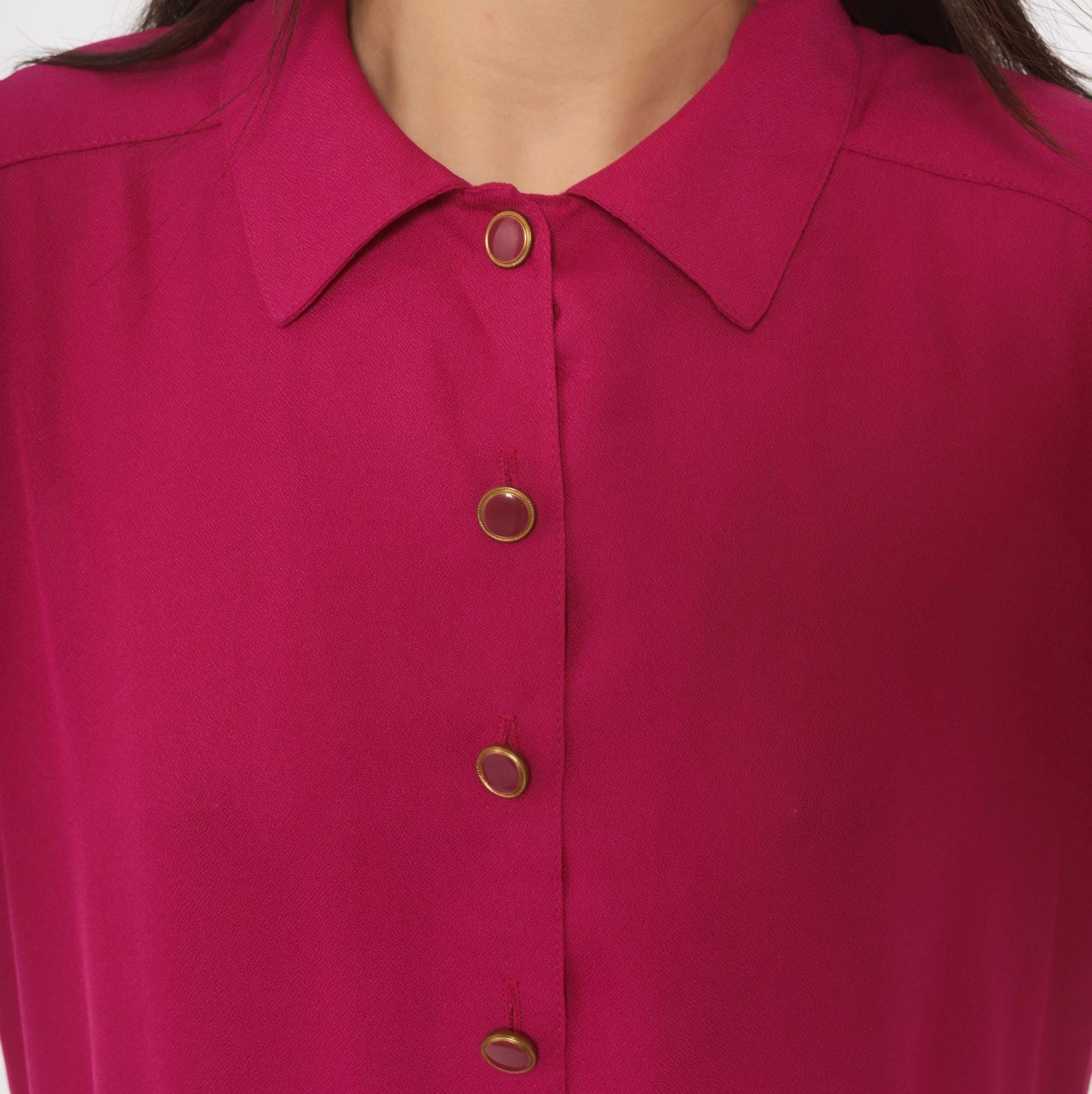 80s Sabino Petites Fuchsia Pleated Shirt Dress Puff Sleeve Knee Length Small