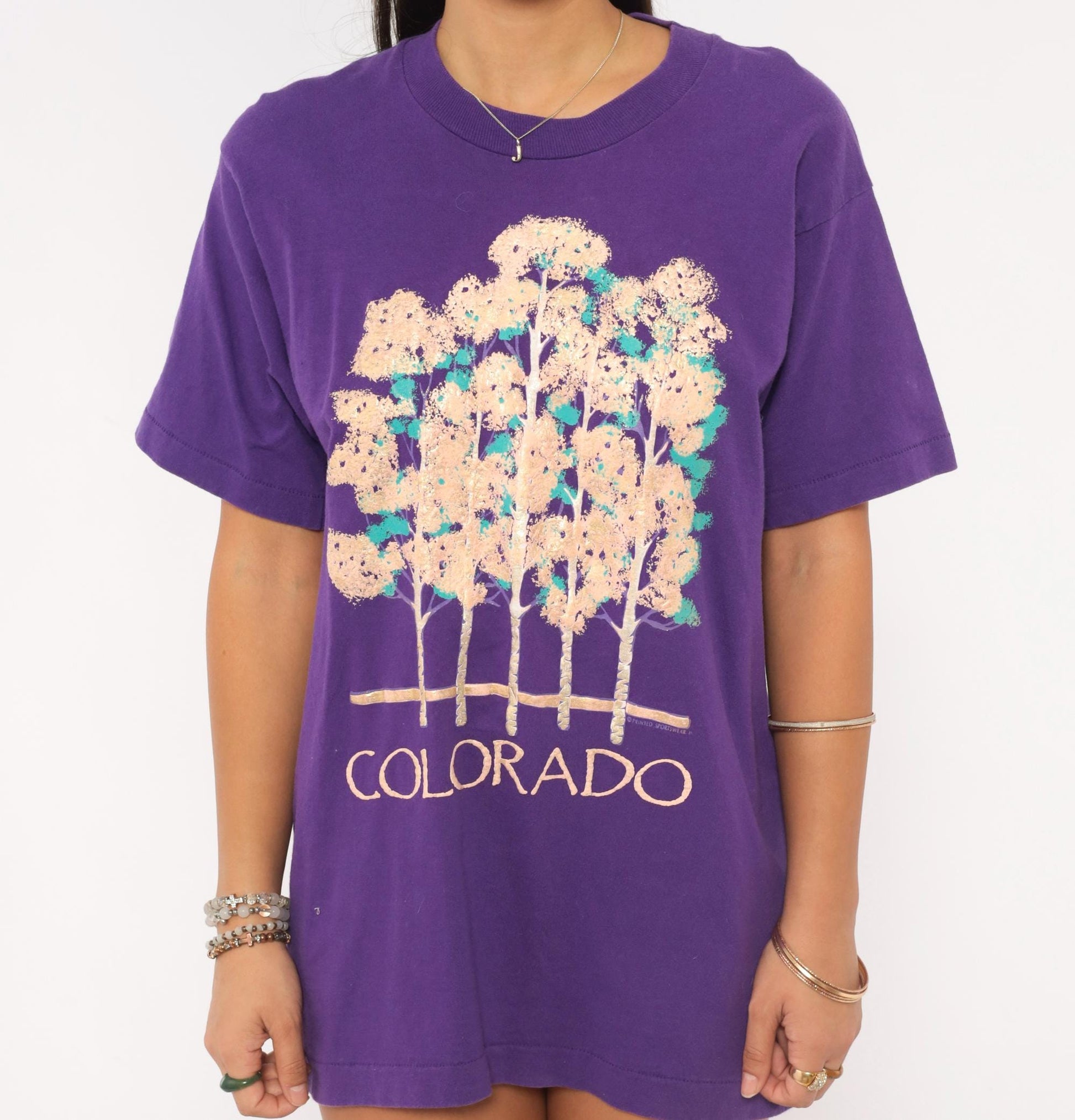 90s Colorado Aspen Trees Graphic Tee Fruit Of The Loom Purple Cotton Medium