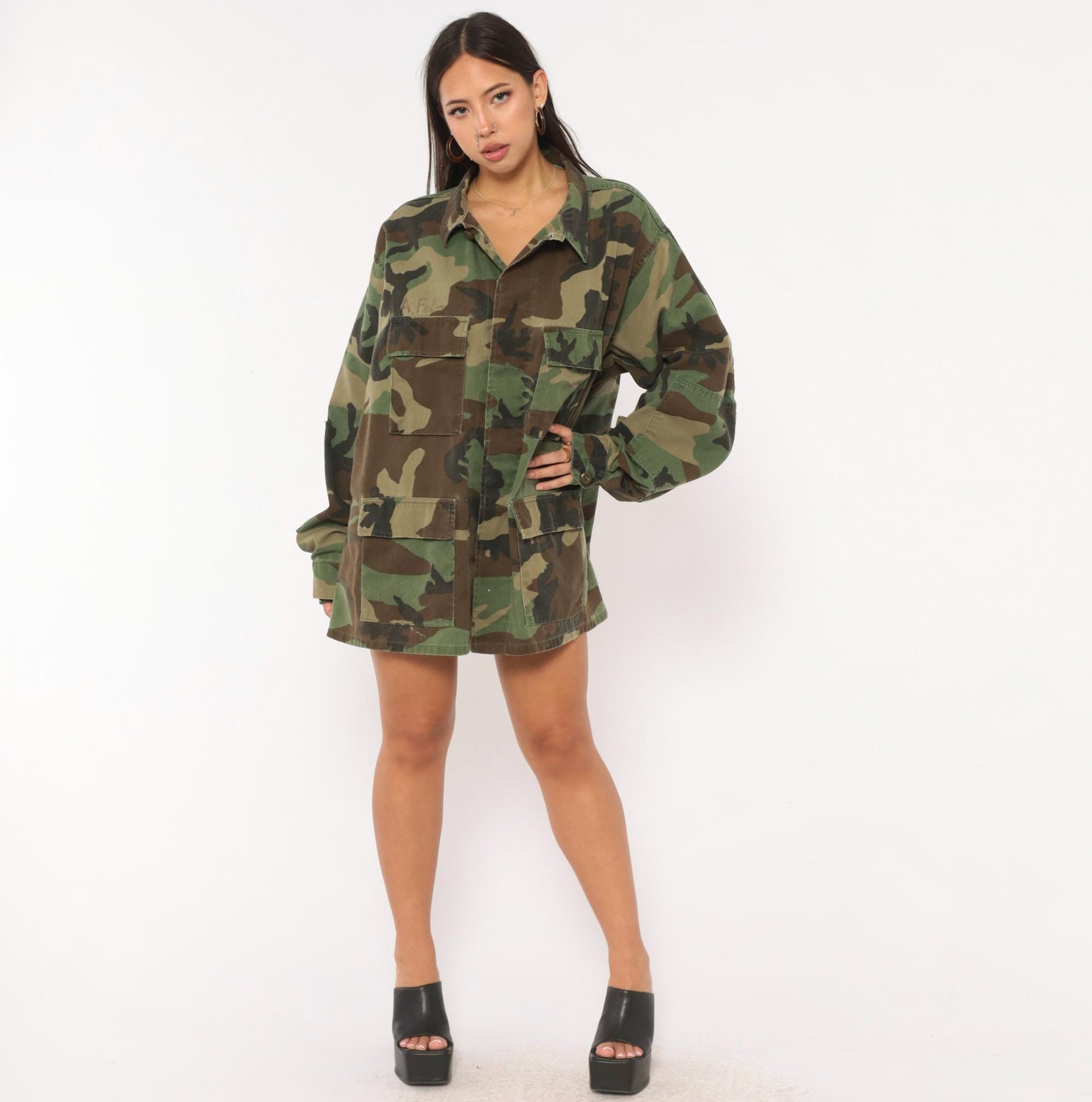 90s Propper Woodland Camo BDU Shirt Jacket Olive Brown Utility Extra Large XL