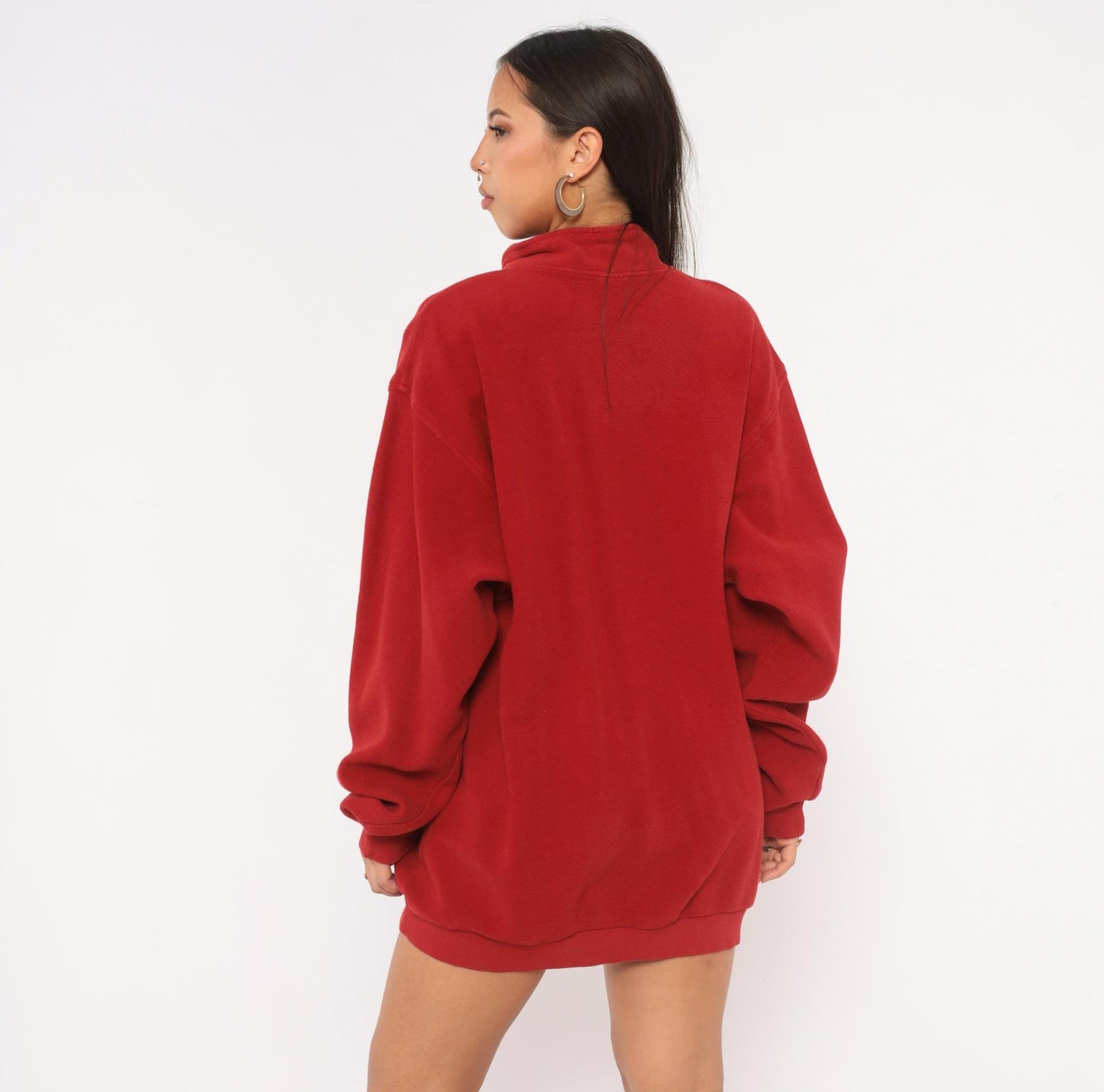 90s Crazy Shirt Cranberry Henley Sweatshirt Cotton Mock Neck Drawstring Large L
