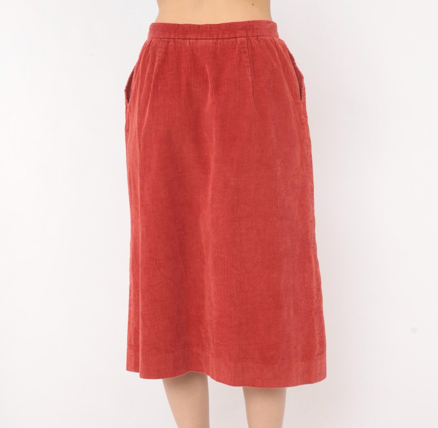 80s The Lilly Corduroy Midi Skirt Button Front A-Line Rust Small S