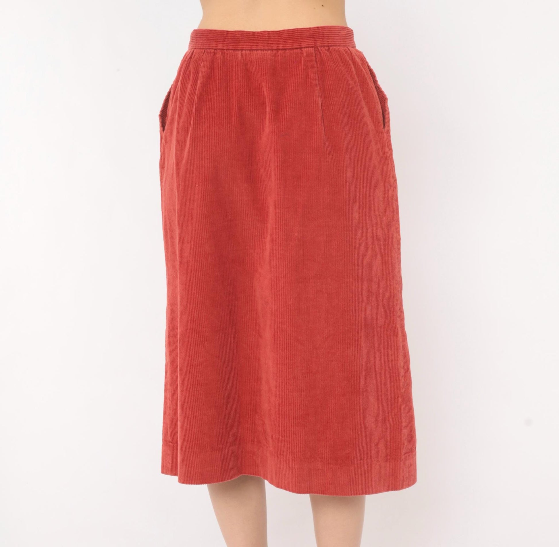 80s The Lilly Corduroy Midi Skirt Button Front A-Line Rust Small S