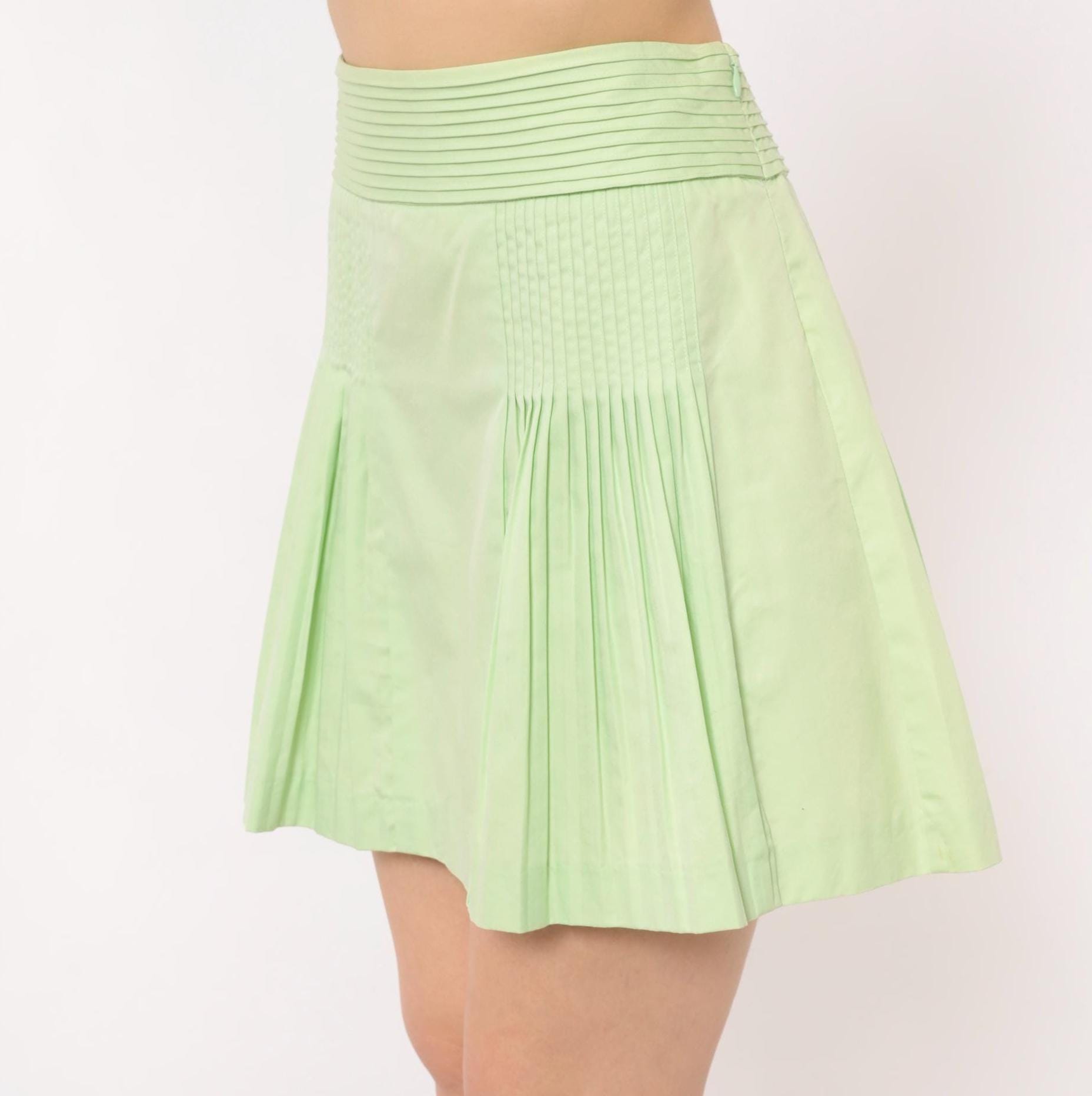 J.Crew Mint Green Pleated Mini Skirt Pintuck A-Line Cotton Extra Small XS