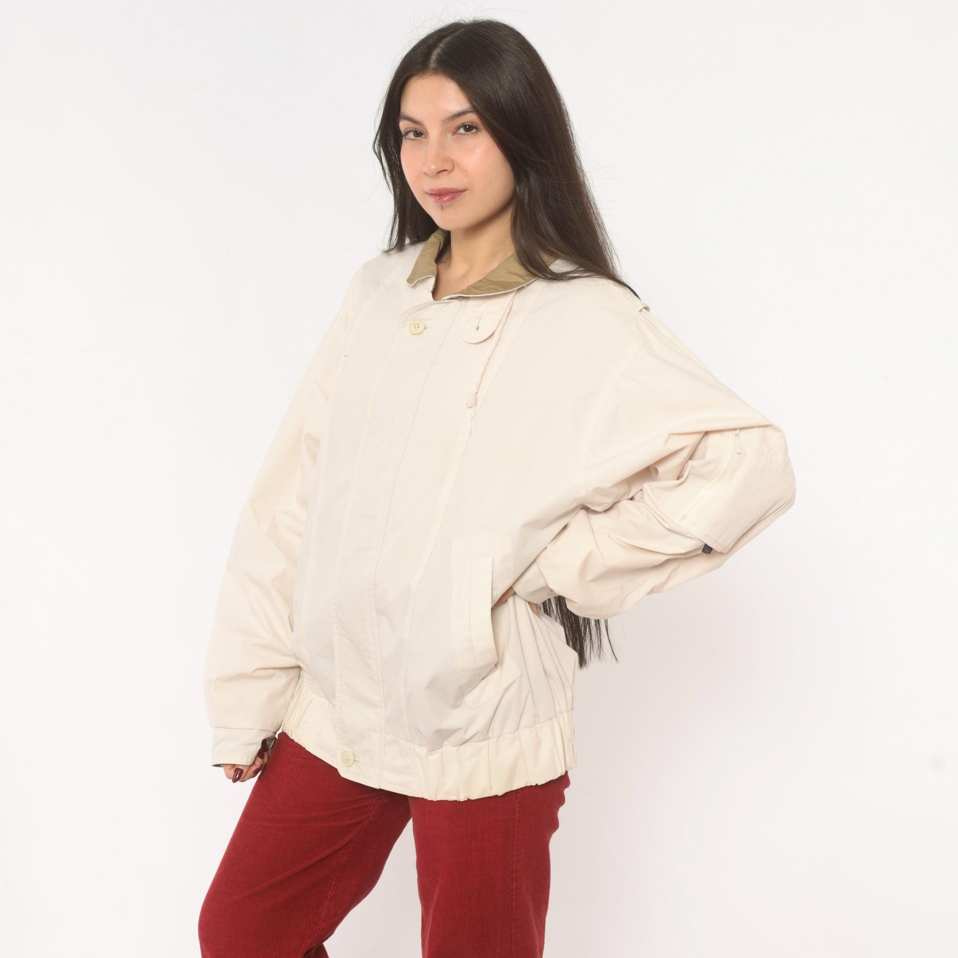 90s London Fog Windbreaker Jacket Cream Tan Collar Medium M