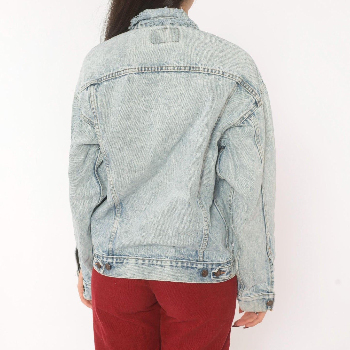 80s Levi's Acid Wash Denim Trucker Jacket Light Blue Distressed XS