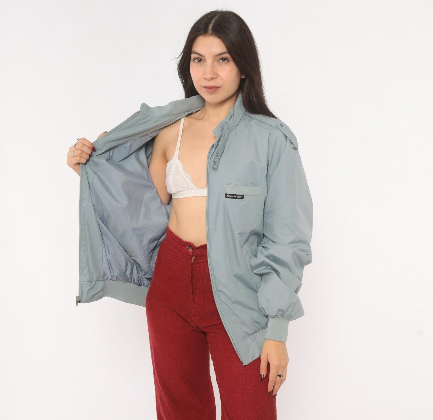 80s Members Only Racer Jacket Grey Bomber Zip Snap Collar Extra Large XL