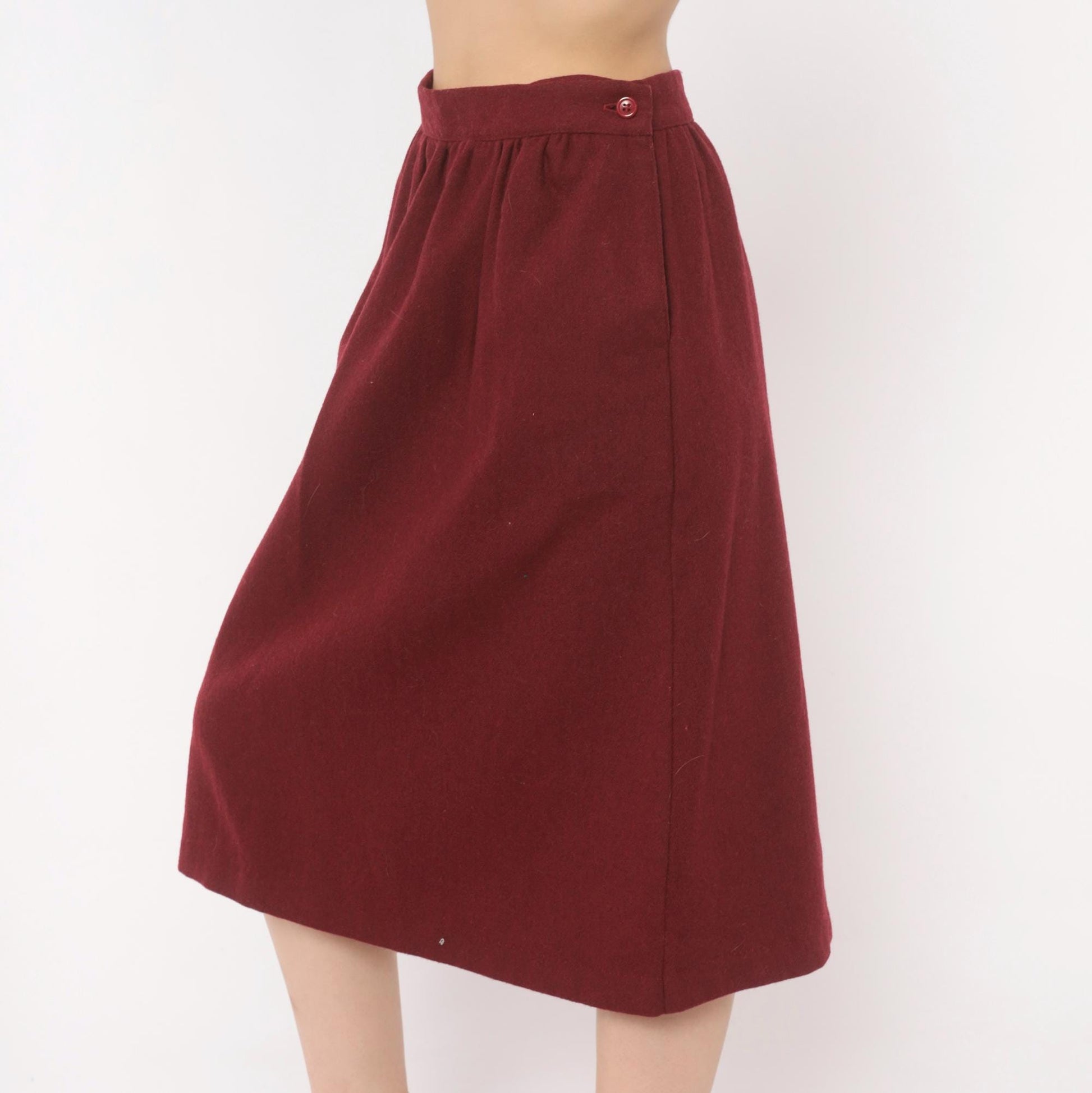 80s Sag Harbor Burgundy Wool A-Line Skirt Pleated Pockets Small