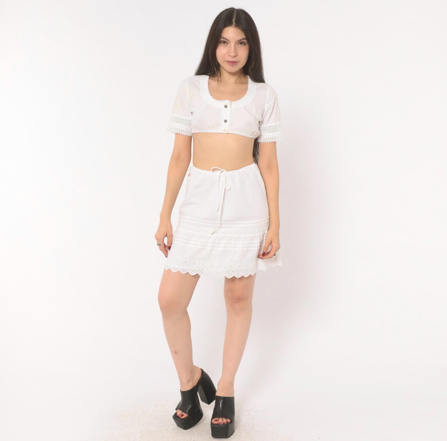 2000s Hollister White Eyelet Mini Skirt Cotton Small S
