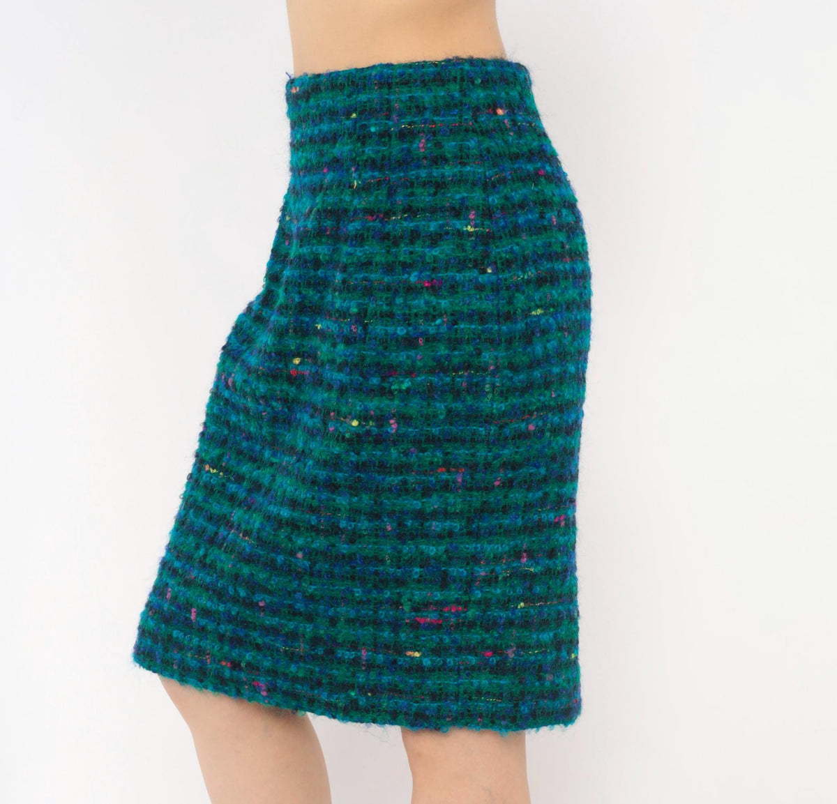 2000s Jones New York Teal Bouclé Pencil Skirt Wool Mohair Knee Length Small