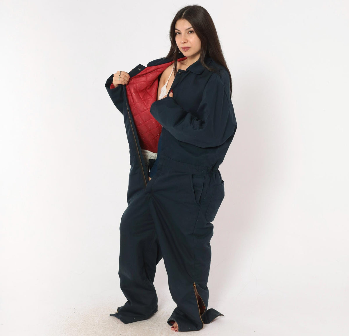 90s Cintas Navy Insulated Coveralls Quilted Lining Workwear Jumpsuit Large