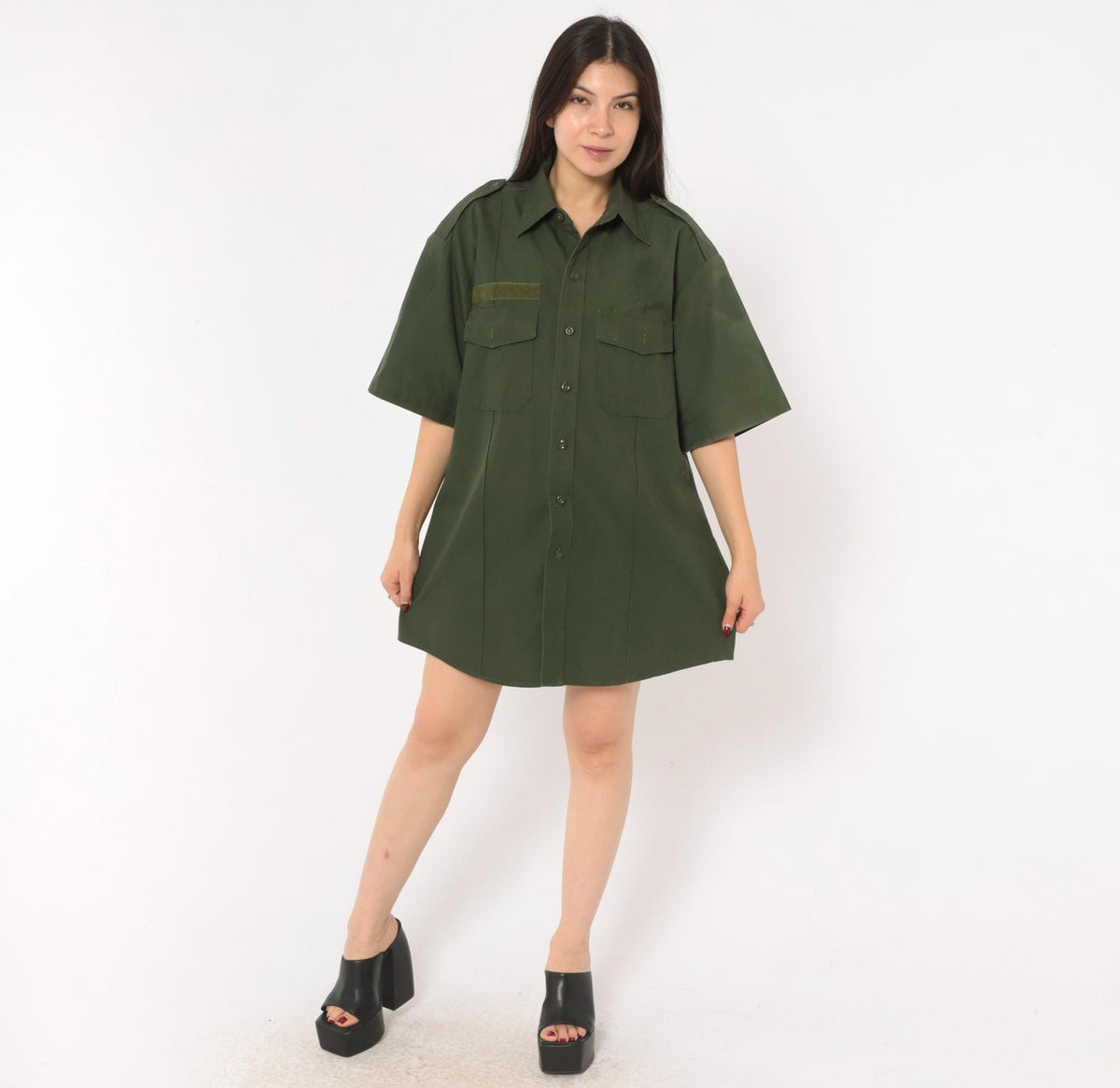 90s Camco Military Shirt Olive Drab Cotton Button-Up Large L