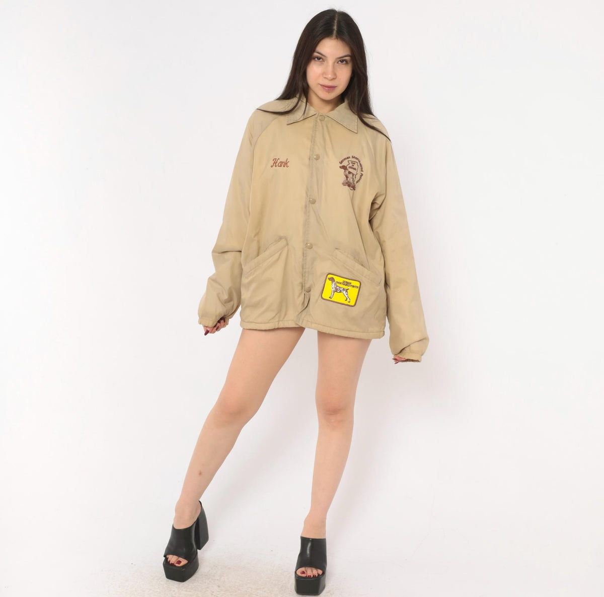 80s Auburn Sportswear Coach Jacket Tan Pointer Club Embroidered Hank Medium