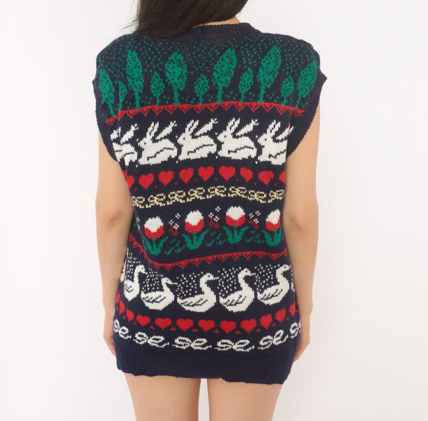 80s Dean's of Scotland Folk Art Sweater Vest Navy Intarsia Knit Medium M