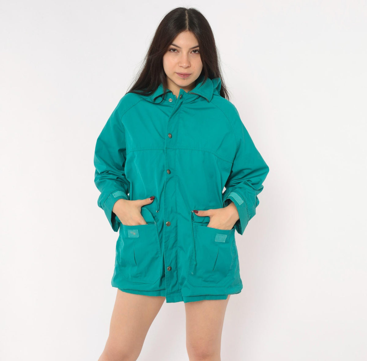 80s Woolrich Teal Hooded Parka Plaid Lined Windbreaker Small