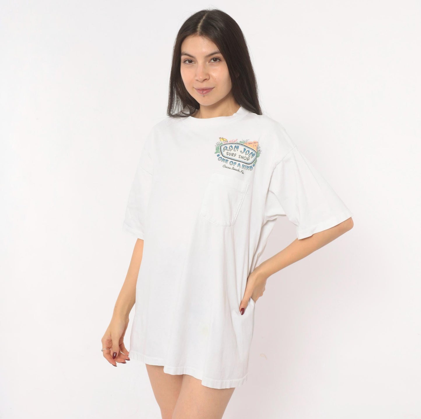 90s Ron Jon Surf Shop Tee White Cotton Graphic Cocoa Beach Large