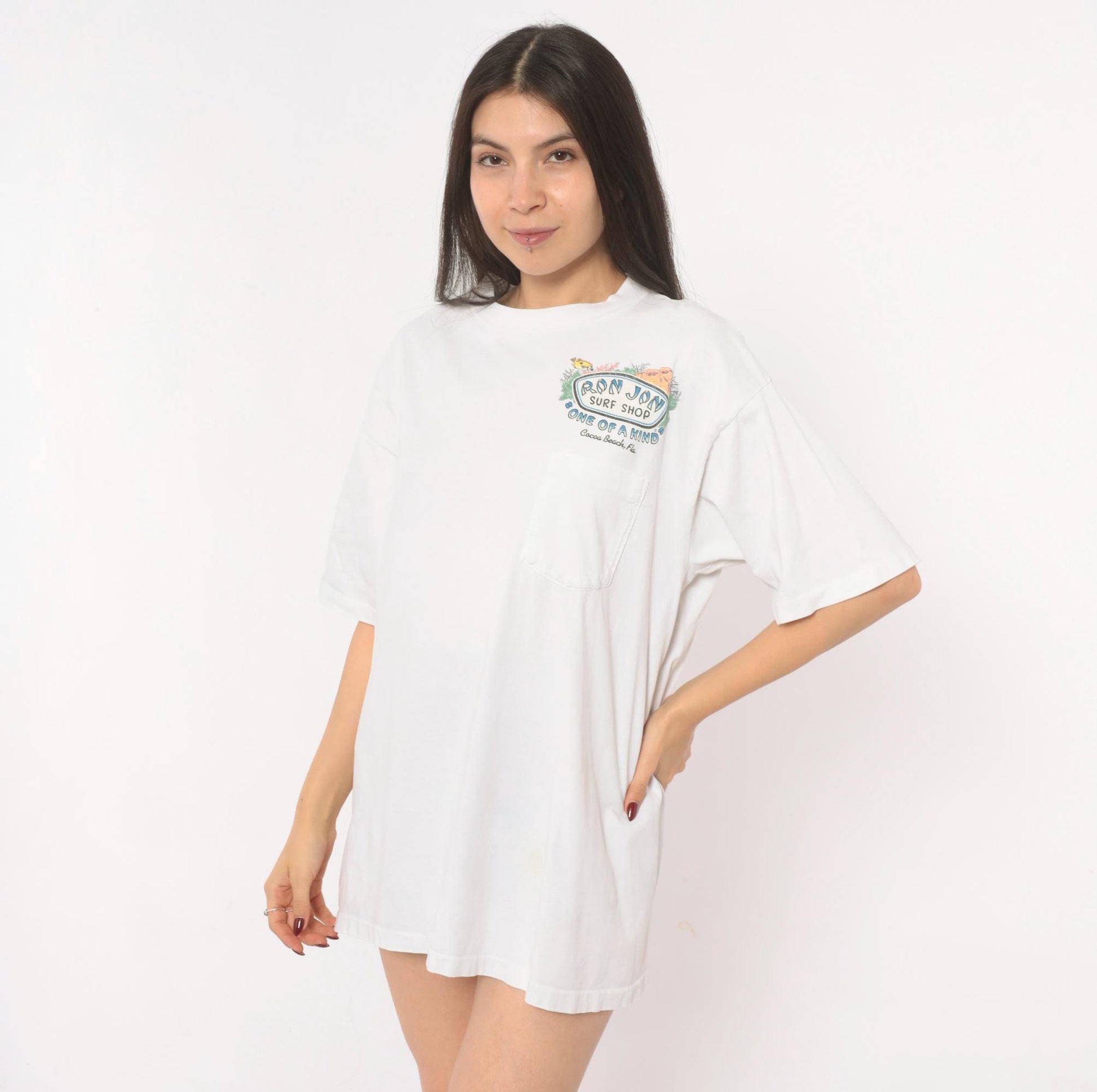 90s Ron Jon Surf Shop Tee White Cotton Graphic Cocoa Beach Large