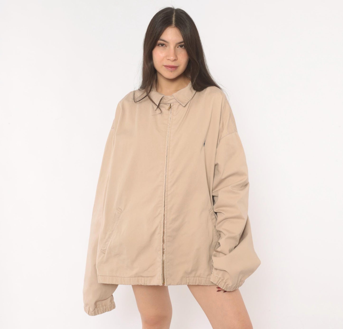 Ralph Lauren Harrington Jacket 90s Tan Cotton Zip Windbreaker XXL