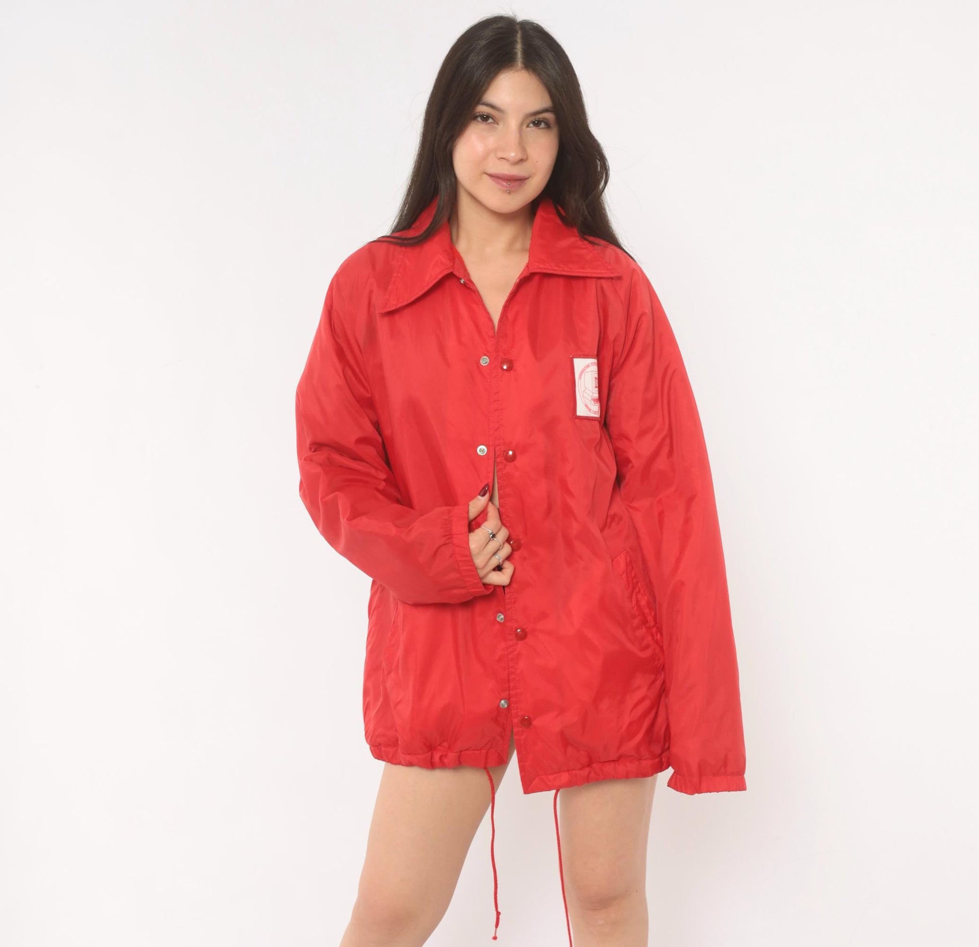 80s Sportsmaster Red Coach Jacket Snap Front Windbreaker Medium M