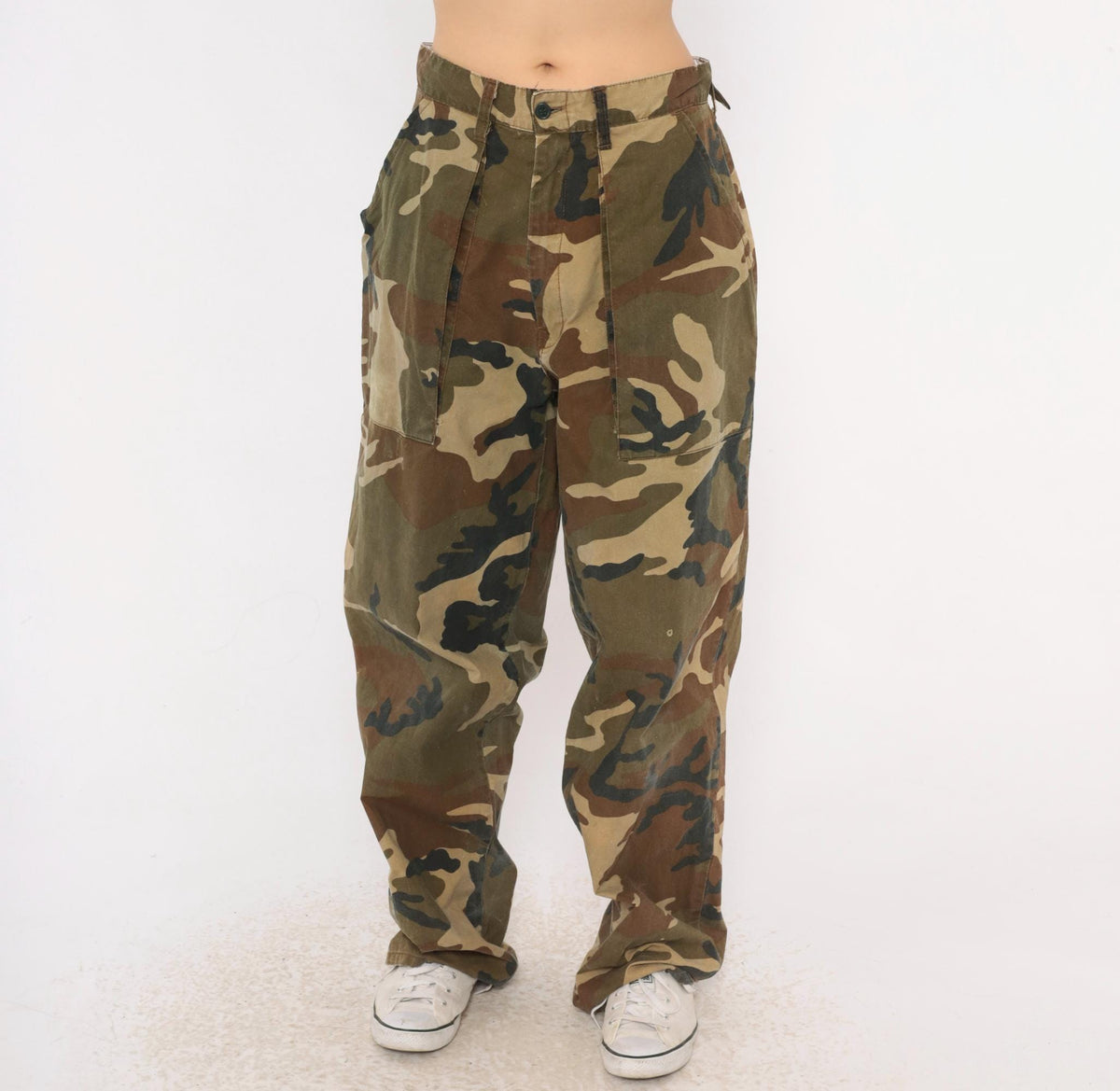 90s Winchester Camo Pants Olive Cotton Baggy Wide Leg Military Medium M