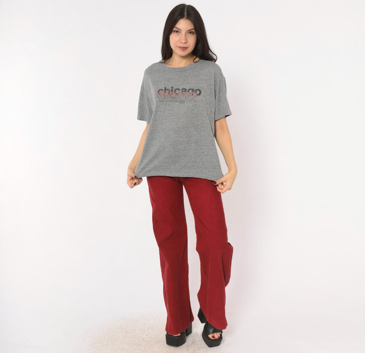 90s Russell Athletic Chicago Graphic Tee Grey Heather Cotton Medium