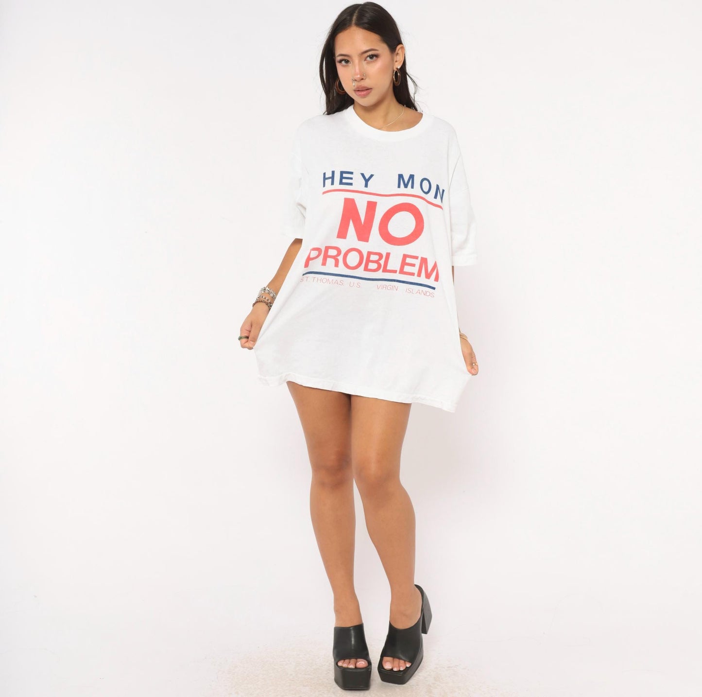 90s Hey Mon No Problem St Thomas Virgin Islands Graphic Tee White Cotton XL
