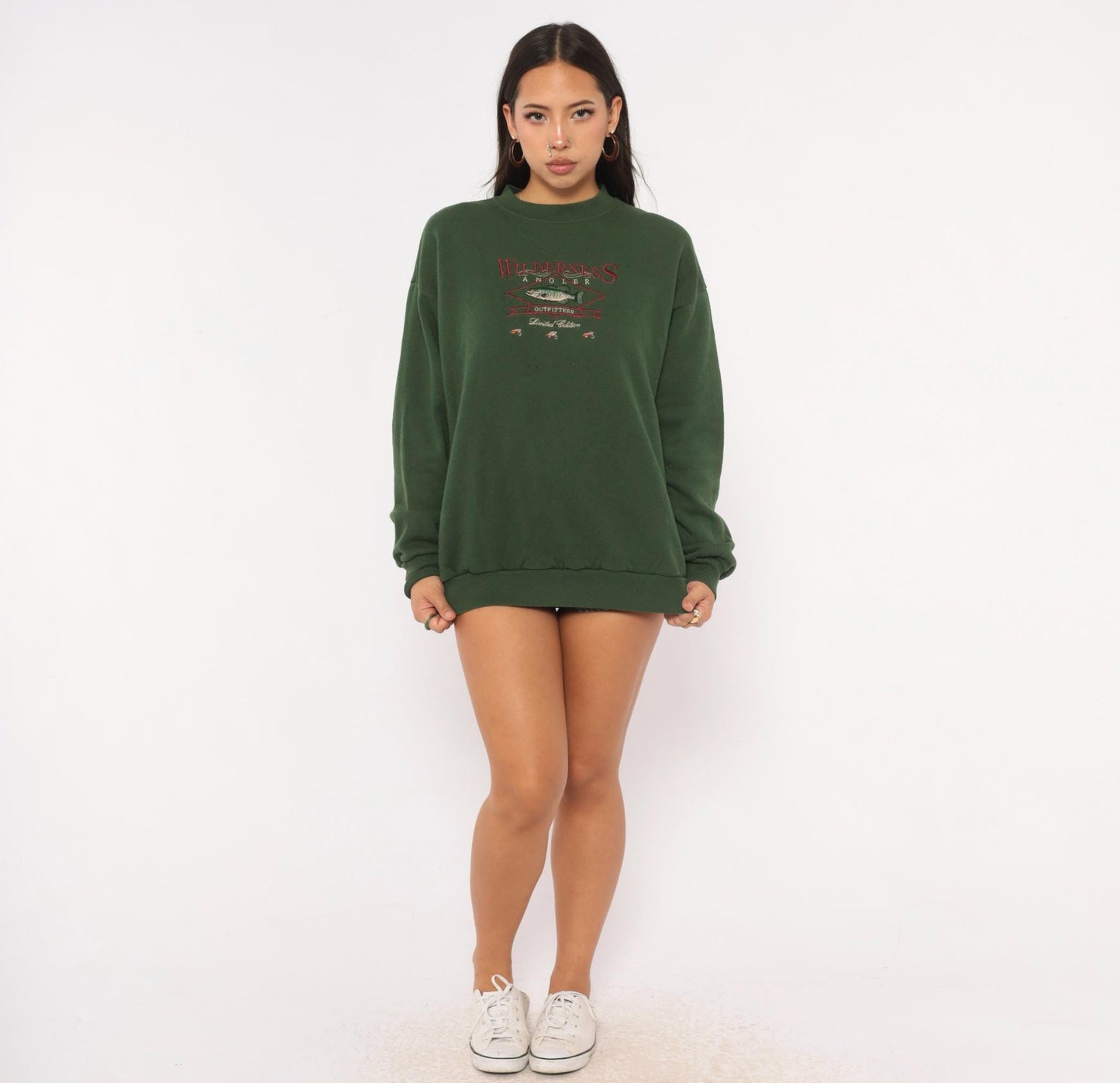 90s Tultex Wilderness Angler Embroidered Fish Sweatshirt Olive Green Large L