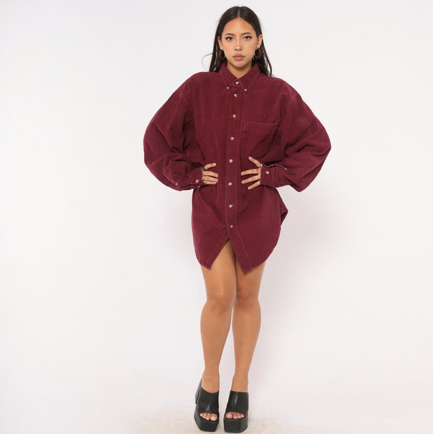 90s Fargo Clothing Burgundy Corduroy Button-Down Shirt Long Sleeve Large L