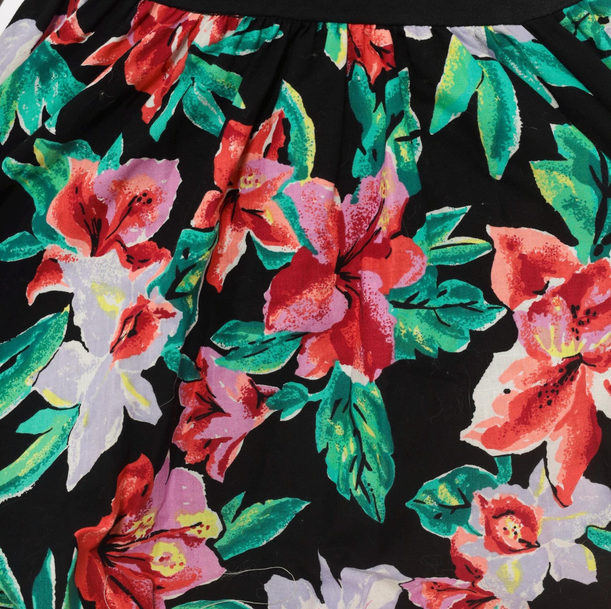 80s Byer Too! Floral Bubble Mini Dress Mock Neck Cap Sleeve Black Small