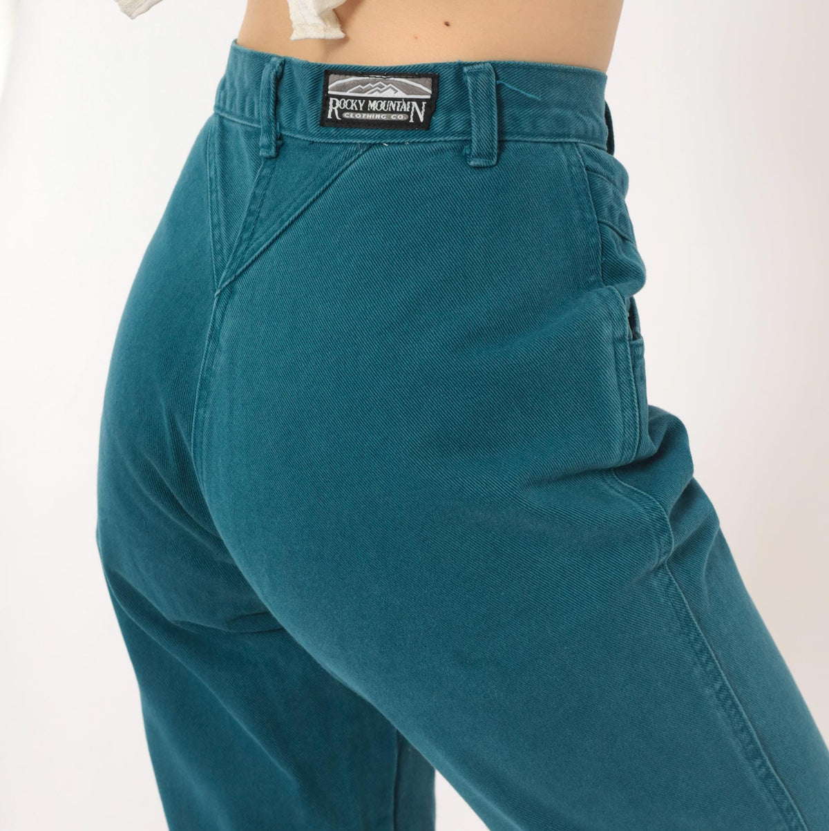 90s Rocky Mountain Teal Denim High Waist Mom Jeans Tapered Straight Leg Extra Small XS