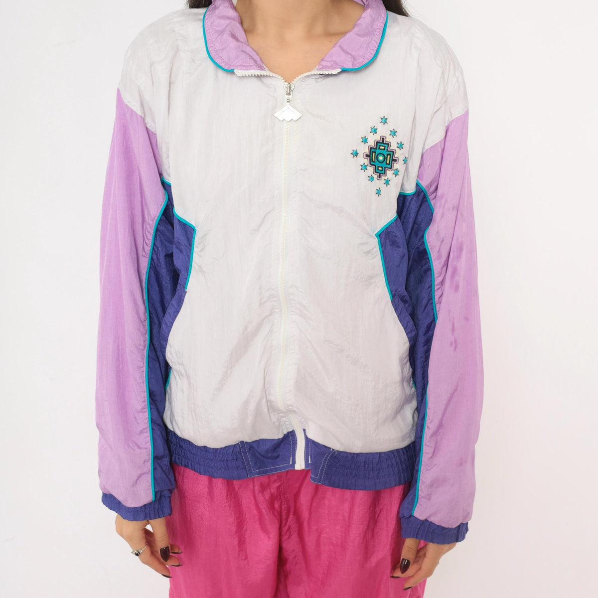 90s Santolina Bay Windbreaker Color Block Southwestern Embroidered Small
