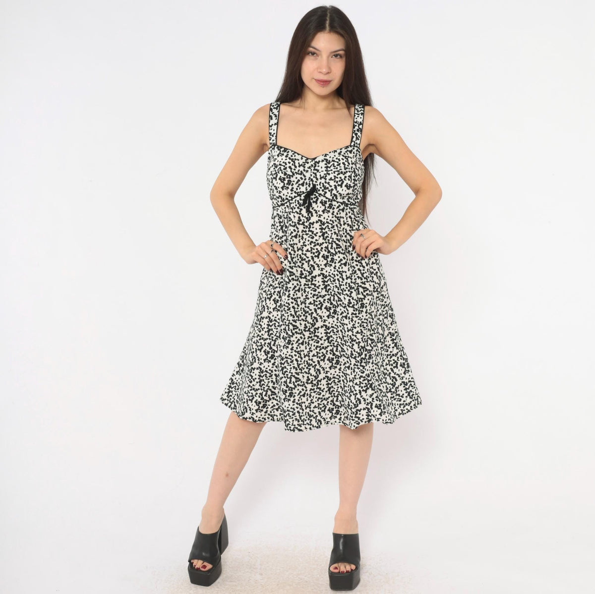 Y2K R & K Originals Abstract Speckle Print Dress White Black Sweetheart Neckline Large L