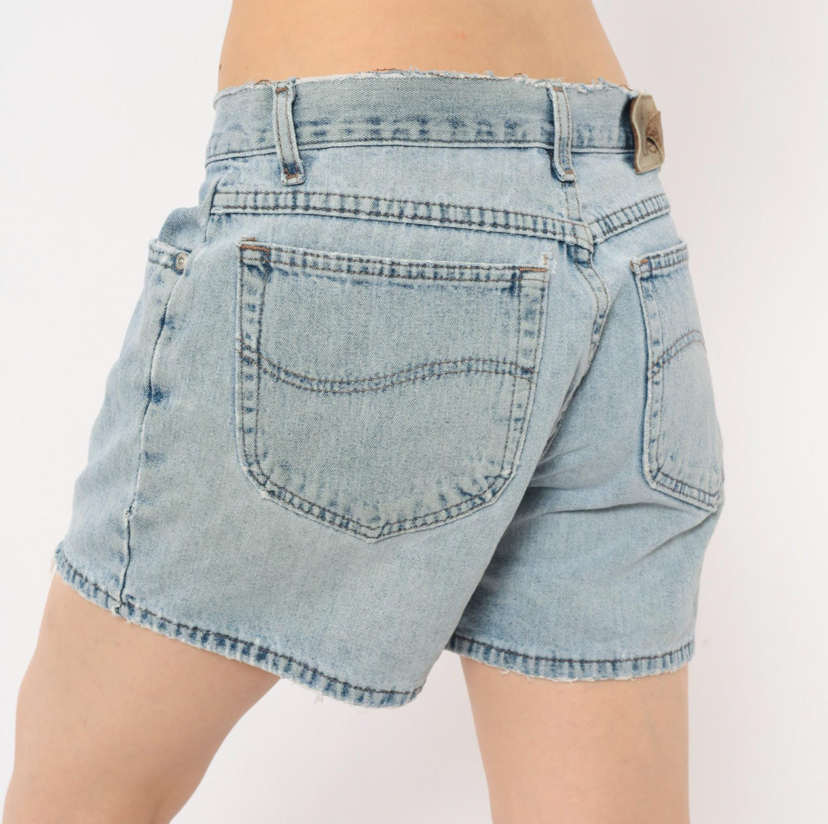 90s Light Wash Denim Cutoff Shorts High Waisted Frayed Raw Hem Medium M