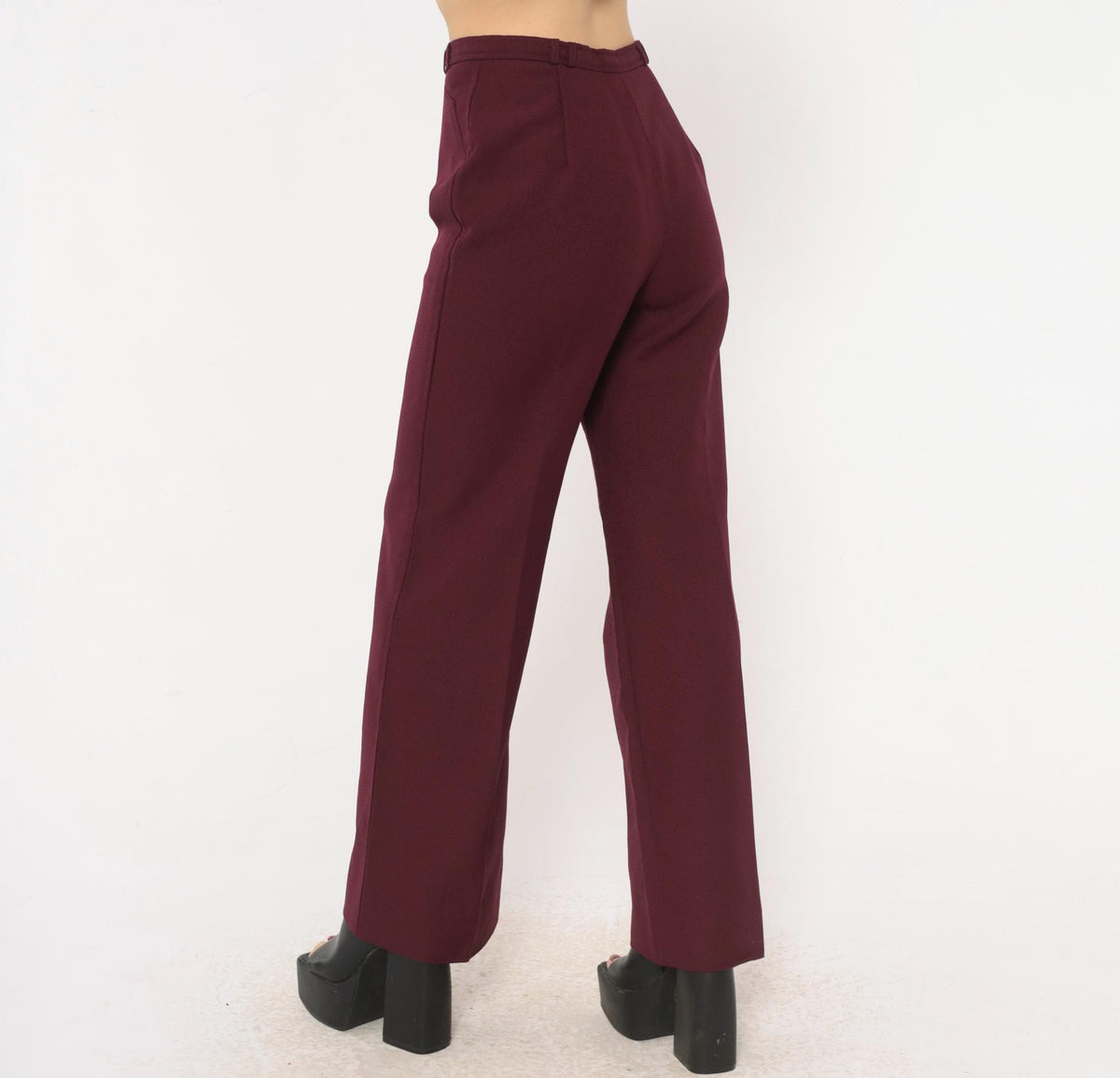 70s Panther Burgundy High-Waist Wide-Leg Trousers Disco Small S