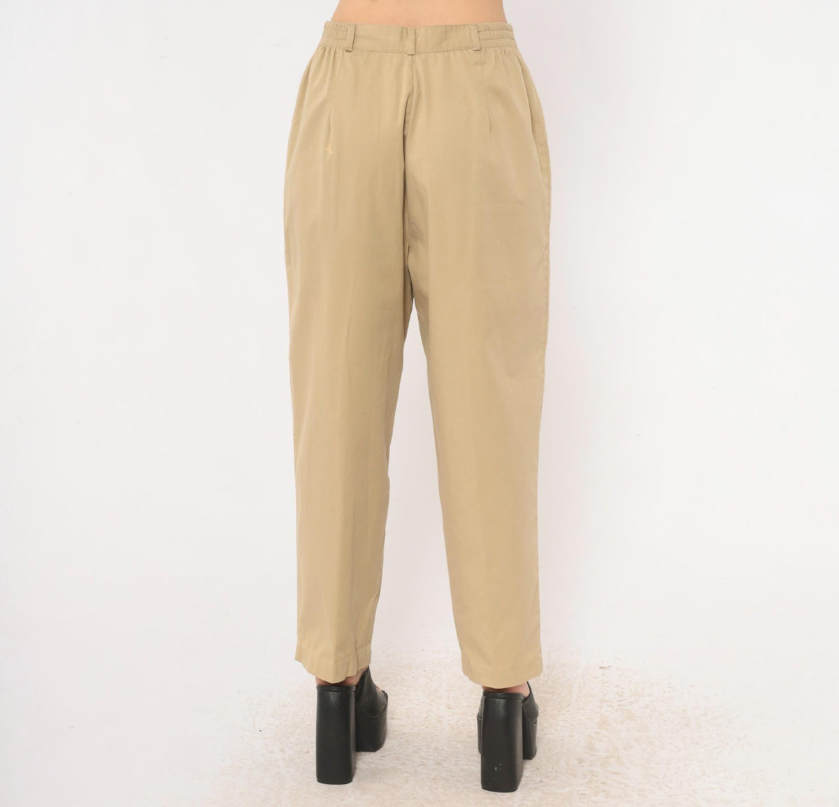 80s Casablanca Pleated Khaki Trousers High Waist Tapered Ankle Beige Medium