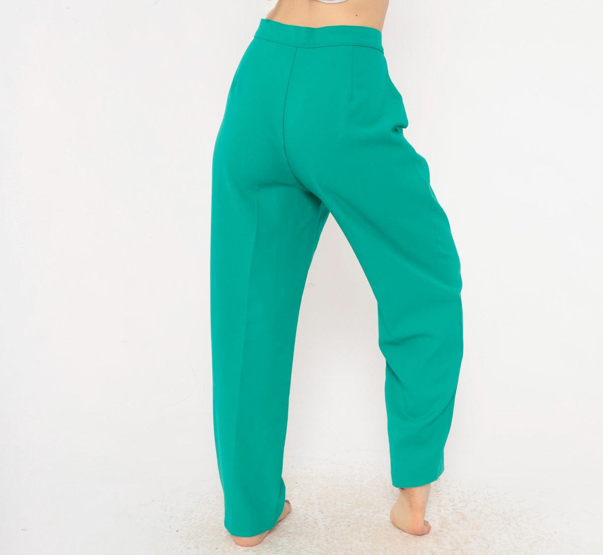 70s Bend Over Teal High Waist Straight Leg Trousers Petite Large
